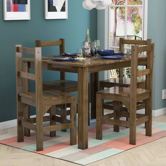 Conjunto Mesa Com 4 Cadeiras Madeira Maciça Lanes Aa Foto 1