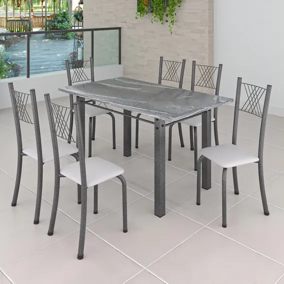 Conjunto Mesa Com 6 Cadeiras Tampo De Granito Foto 1