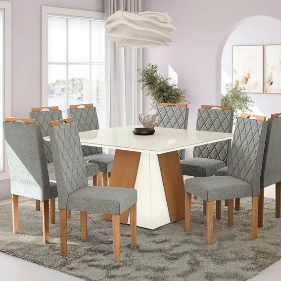 Conjunto Mesa Dalia Com 8 Cadeiras 80x135x135 Foto 1