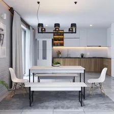 Conjunto Mesa De Jantar Com 2 Banco E 2 Cadeiras Eames Base Foto mini 2