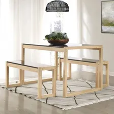 Conjunto Mesa De Jantar E 2 Bancos Madeira Maciça Guará Wt Foto mini 1
