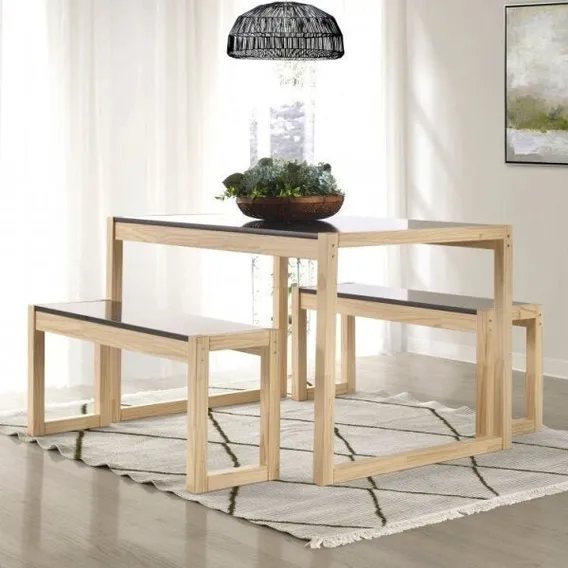 Conjunto Mesa De Jantar E 2 Bancos Madeira Maciça Guará Wt Foto 1