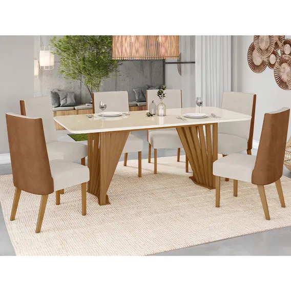 Conjunto Mesa De Jantar Henn Adriana Tampo De Vidro Foto 1