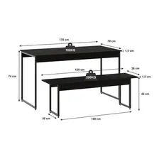 Conjunto Mesa De Jantar Industrial Com 2 Bancos - Preto Foto mini 4