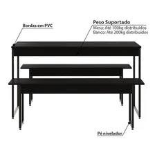 Conjunto Mesa De Jantar Industrial Com 2 Bancos - Preto Foto mini  3