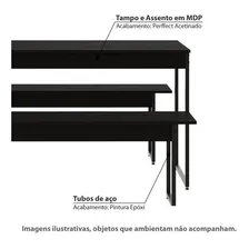 Conjunto Mesa De Jantar Industrial Com 2 Bancos - Preto Foto mini  2