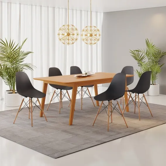 Conjunto Mesa De Jantar Madeira Maciça Retangular Com Ad Foto 1