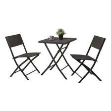 Conjunto Mesa E 2 Cadeiras Rattan Dobráveis Jardim Varanda Estrutura Marrom Foto mini 1