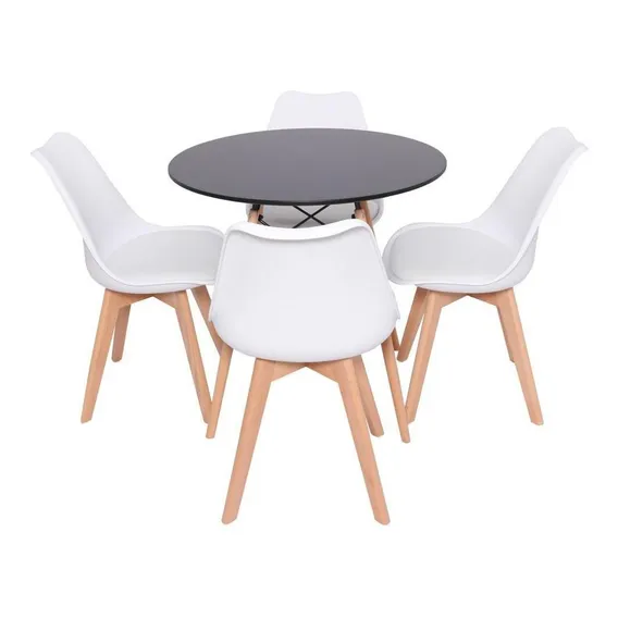 Conjunto Mesa Eiffel 70cm Preta + 4 Cadeiras Saarinen Branca Cor Kit Conjunto Mesa Redonda Jantar Com 4 Cadeira Saarinen Branca Foto 1