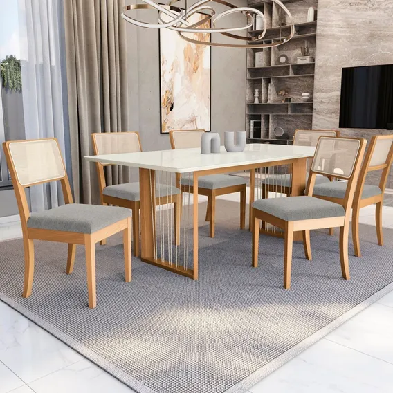 Conjunto Mesa Eva Com 6 Cadeiras Em Madeira Maciça Foto 1