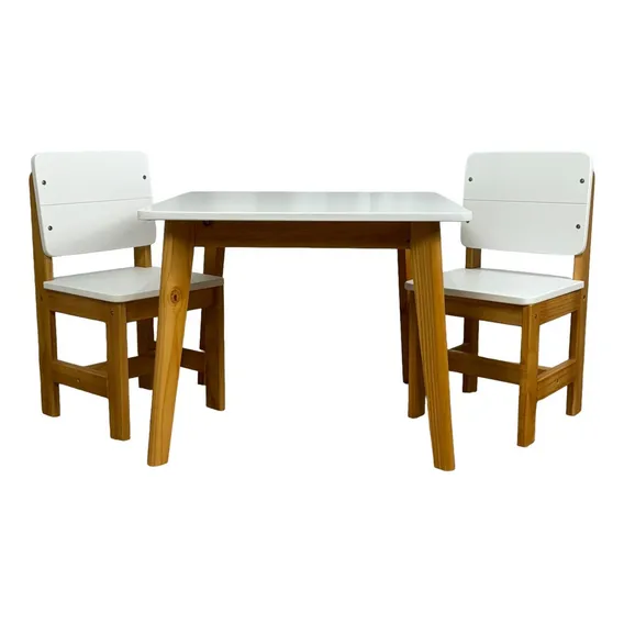 Conjunto Mesa Infantil Com 2 Cadeiras Madeira Maciça Cor Branco Foto 1