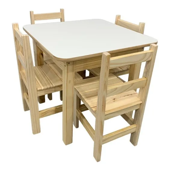Conjunto Mesa Infantil Madeira Maciça Resistente 4 Cadeiras Foto 1
