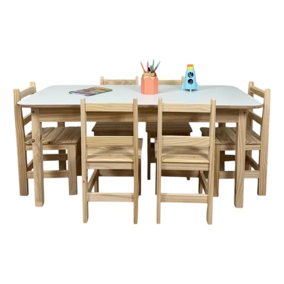 Conjunto Mesa Infantil Madeira Maciça Resistente 6 Cadeiras Foto 1