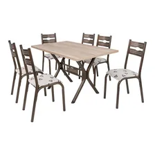 Conjunto Mesa Jogo Sala de Jantar Ciplafe Luna 6 Cadeiras Tampo Madeira Bp 1,36m Bege Foto  mini 1