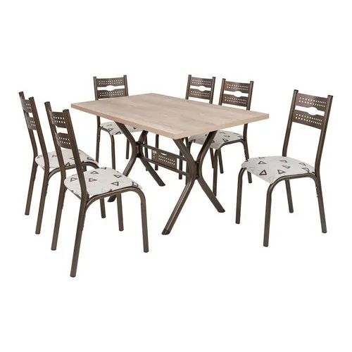 Conjunto Mesa Jogo Sala de Jantar Ciplafe Luna 6 Cadeiras Tampo Madeira Bp 1,36m Bege Foto 1