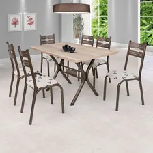 Conjunto Mesa Jogo Sala de Jantar Ciplafe Luna 6 Cadeiras Tampo Madeira Bp 1,36m Bege Foto mini  2