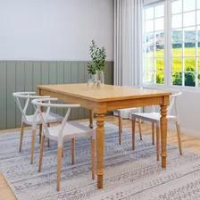Conjunto Mesa Madeira Maciça 4 Cadeiras Wishbone Amarílis Foto  mini 1