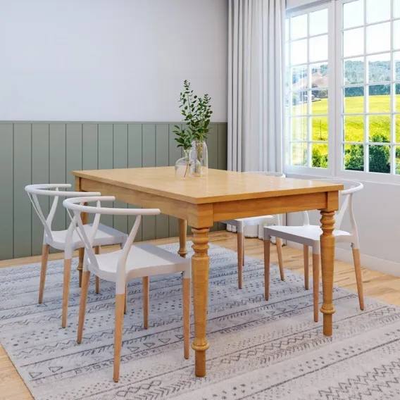Conjunto Mesa Madeira Maciça 4 Cadeiras Wishbone Amarílis Foto 1