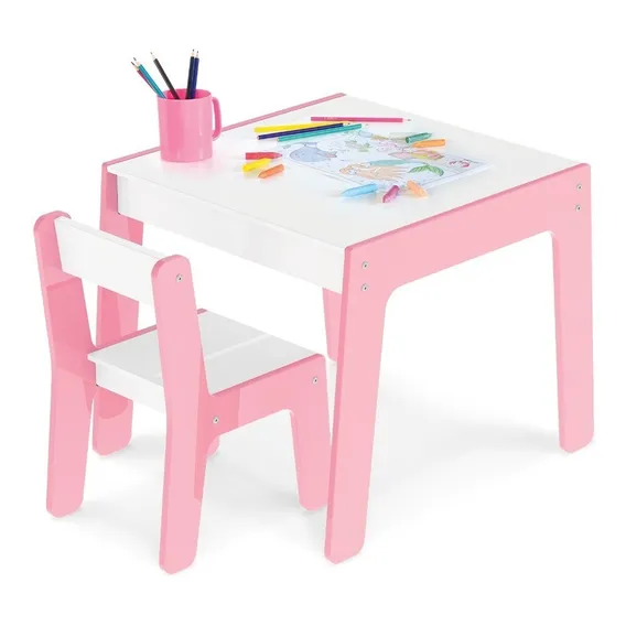 Conjunto Mesa Mesinha E Cadeira Infantil Madeira Rosa Junges Foto 1