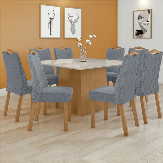 Conjunto Mesa Nevada 130cm Tampo Mdf/vidro 8 Cadeiras Iiwt Foto 1