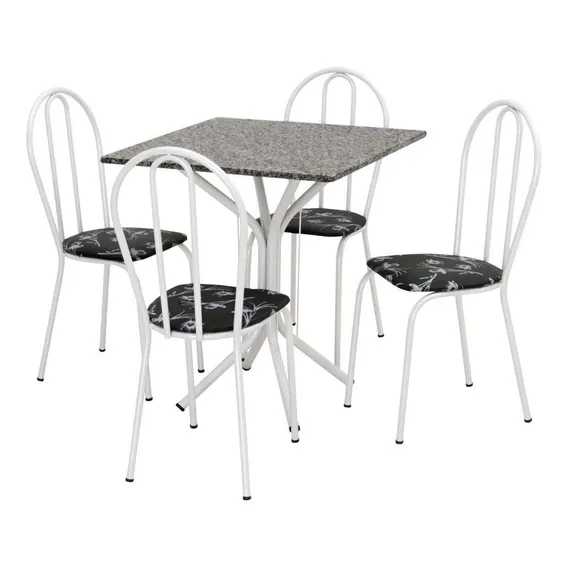 Conjunto Mesa Quadrada Com 4 Cadeiras E Tampo Em Granito Foto 1