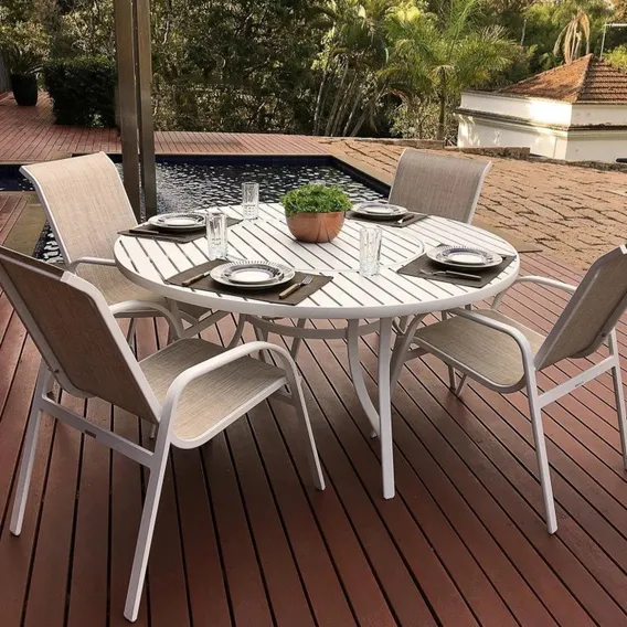 Conjunto Mesa Redonda 150cm Com Girat贸ria Central Porto Foto 1