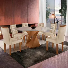 Conjunto Mesa Redonda Com Vidro E 6 Cadeiras Tampo Foto mini 2