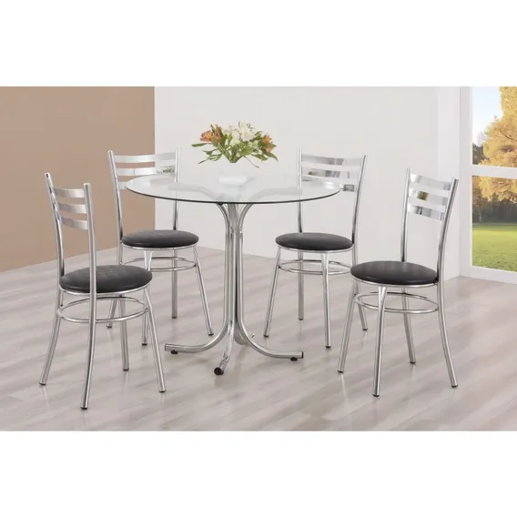 Conjunto Mesa Redonda Tampo De Vidro E 4 Cadeiras Bawt Foto 1