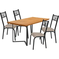 Conjunto Mesa Retangular Com Pés Industriais E 4 Cadeiras Iasmin Estrutura Em Aço Assento Estofado (suporta Até 150kg) P/ Sala De Jantar Cozinha Copa Cor Imbuia/preto Ps Móveis Foto mini 1