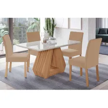 Conjunto: Mesa Sala Jantar Ágata C/ Tampo Madeirado C/ Vidro Foto  mini 1