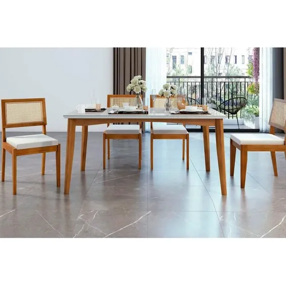 Conjunto: Mesa Sala Jantar Monalisa C/ Tampo Madeirado C/ Vi Foto 1