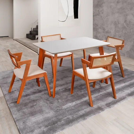 Conjunto Mesa Verona 1200x800cm Com 4 Cadeiras Madeira Foto 1
