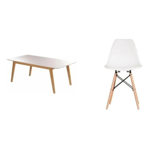 Conjunto Mesa Vidro/mdf Com 6 Cadeiras Eames Pp Wt Foto 1