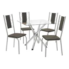 Conjunto Mesa Volga Tampo De Vidro E 4 Cadeiras Lisboa Eawt Foto mini  2