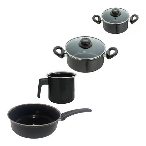 Conjunto Panelas 4 Peças Preto Indução Cooktop Elétrico Gás Foto 1
