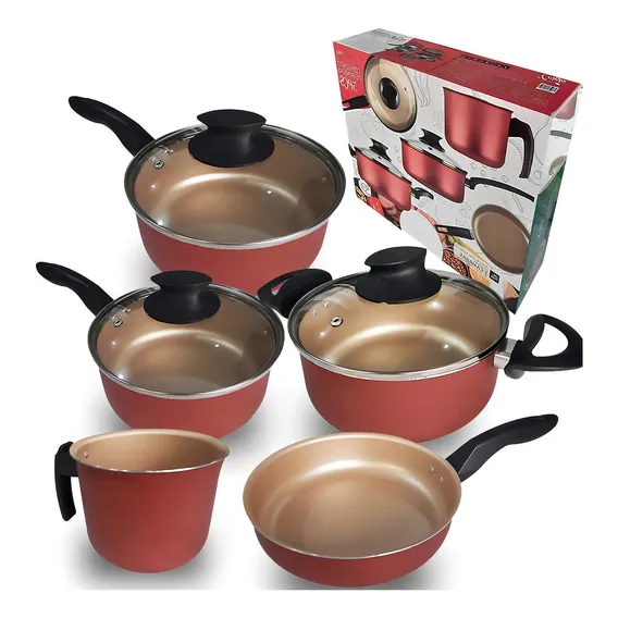 Conjunto Panelas 5 Peças Teflon Antiaderente - Cereja Foto 1