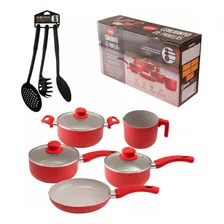Conjunto Panelas 8 Peças Vermelho AlumÃnio Cerâmica Vidro Foto mini 1