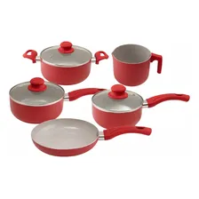 Conjunto Panelas 8 Peças Vermelho AlumÃnio Cerâmica Vidro Foto mini 3