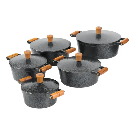 Conjunto Panelas Alumínio Fundido Grosso De Tampa Grossa Cor Preto Foto 1