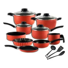 Conjunto Panelas Teflon 11 Pçs Vermelho - Tampa De Vidro Foto mini 1