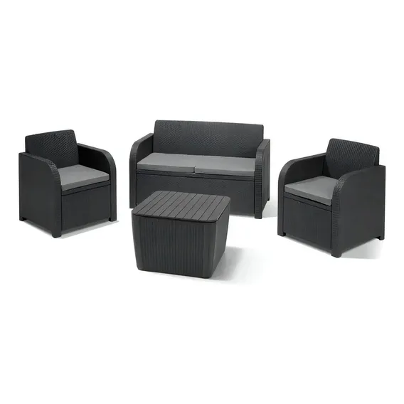 Conjunto Para Jardim - Poltronas E Mesa Baú - 4 Peças Estrutura Cinza Foto 1