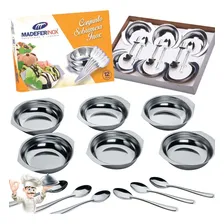 Conjunto Para Sobremesa 12 Peças Jogo De Taças Inox Gourmet Cor Prateado Foto  mini 1