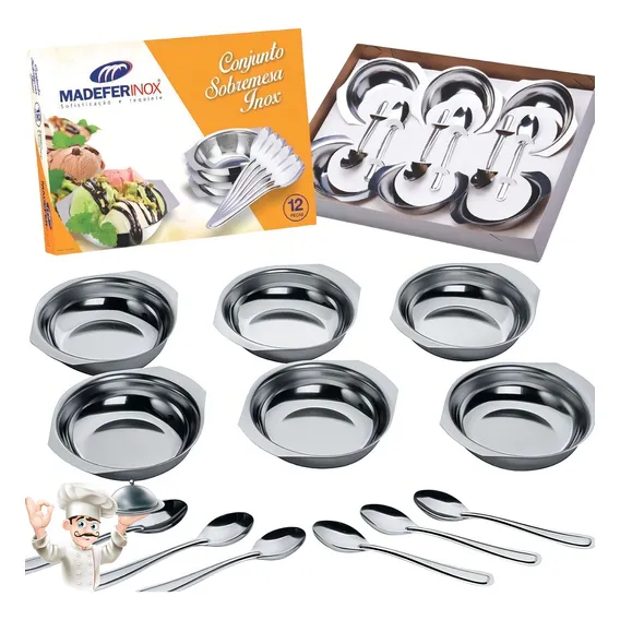 Conjunto Para Sobremesa 12 Peças Jogo De Taças Inox Gourmet Cor Prateado Foto 1
