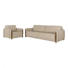 Conjunto Poltrona E Sofá 223cm Maceió Linho Champagne Foto  mini 1