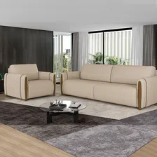 Conjunto Poltrona E Sofá 223cm Maceió Linho Champagne Foto mini  2
