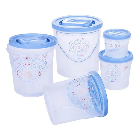 Conjunto Porta Mantimentos Decorado Com 5 Peças Plasútil Azul Foto 1