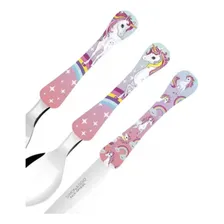 Conjunto Pratos E Talheres Infantil Rosa Unicornio Foto mini 3
