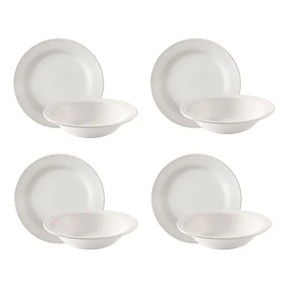 Conjunto Pratos Raso Fundo Cerâmica Perla Branco 8 Foto 1