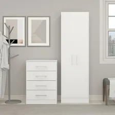 Conjunto Quarto Armário Prateleira Com Cômoda Pequena Mdp Cor Branco Foto mini  2