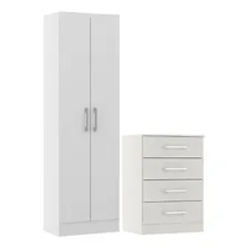Conjunto Quarto Armário Prateleira Com Cômoda Pequena Mdp Cor Branco Foto  mini 1